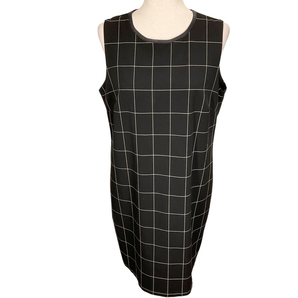 Lauren Ralph Lauren Dress Womens 12 Black Check Shift Leather Academia Office